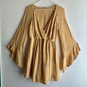 NWOT Free People Jasmine Mini Dress Sz 6 Color Yellow Gauze Embroidered
